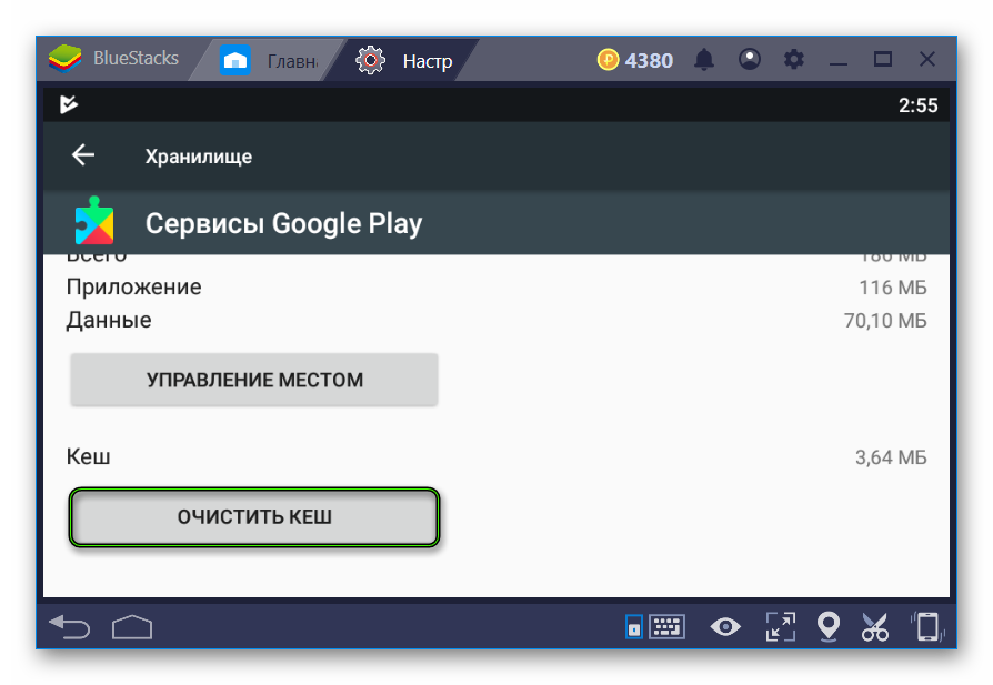 Ochi caché para una aplicación específica en la configuración de BlueStacks 4